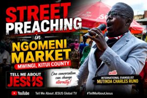 International Evangelist Mutinda Charles Runo sharing the message of Jesus Christ during a street evangelism outreach